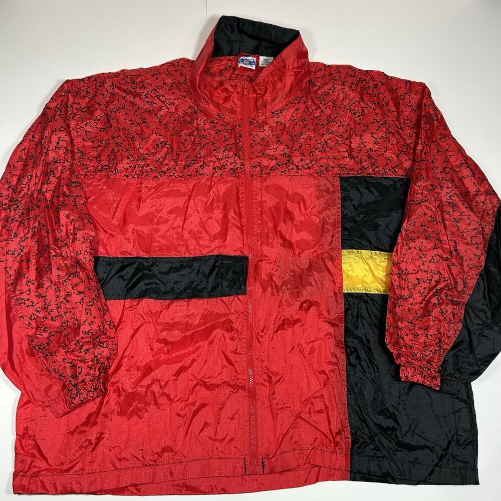 Vtg PS Pro Spirit Windbreaker Jacket Men Red Black Color Block Full Zip Size XL